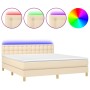 Cama box spring con colchón y LED tela crema 180x200 cm de , Camas y somieres - Ref: Foro24-3134058, Precio: 590,58 €, Descue...