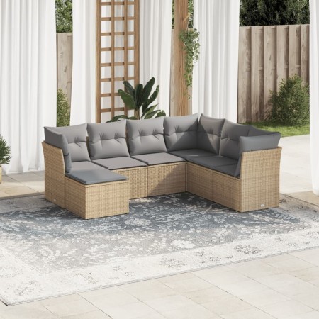 Set sofás de jardín 7 piezas y cojines ratán sintético beige en Conjuntos de jardín | Comprar online en Foru.es
