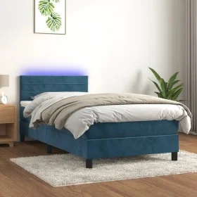 Cama box spring colchón y LED terciopelo azul oscuro 100x200 cm de , Camas y somieres - Ref: Foro24-3134451, Precio: 310,06 €...
