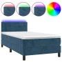 Box spring bed with mattress and LED dark blue velvet 100x200 cm by , Beds and slatted bases - Ref: Foro24-3134451, Price: 31...