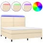 Box spring bed mattress and LED lights cream fabric 180x200 cm by , Beds and slatted bases - Ref: Foro24-3134818, Price: 610,...