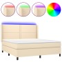 Cama box spring colchón y luces LED tela crema 160x200 cm de , Camas y somieres - Ref: Foro24-3138250, Precio: 595,70 €, Desc...