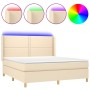 Cama box spring colchón y luces LED tela crema 180x200 cm de , Camas y somieres - Ref: Foro24-3138818, Precio: 646,06 €, Desc...