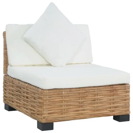 Sofá sin reposabrazos con cojines ratán natural de vidaXL, Sofás modulares de exterior - Ref: Foro24-286280, Precio: 194,27 €...