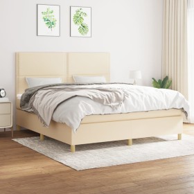 Cama box spring con colchón tela color crema 180x200 cm de , Camas y somieres - Ref: Foro24-3142278, Precio: 630,45 €, Descue...