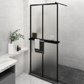 Mampara ducha con estante vidrio ESG y aluminio negro 90x195 cm de , Paredes y mamparas de ducha - Ref: Foro24-3185458, Preci...