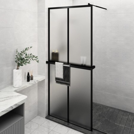 Mampara ducha con estante vidrio ESG y aluminio negro 90x195 cm de , Paredes y mamparas de ducha - Ref: Foro24-3185458, Preci...
