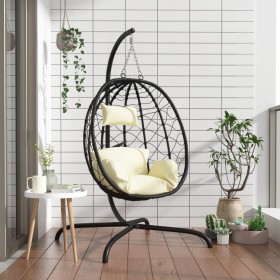 Silla colgante huevo acero ratán sintético cojín blanco crema de , Balancines de jardín - Ref: Foro24-360046, Precio: 204,64 ...