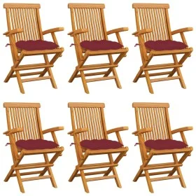 Gartenstühle 6 Stück Teakholz mit roten Kissen von , Gartenstühle - Ref: Foro24-3062565, Preis: 448,75 €, Rabatt: %