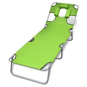 Tumbona plegable de acero y cojín de cabeza acero verde manzana de , Tumbonas - Ref: Foro24-41484, Precio: 64,92 €, Descuento: %