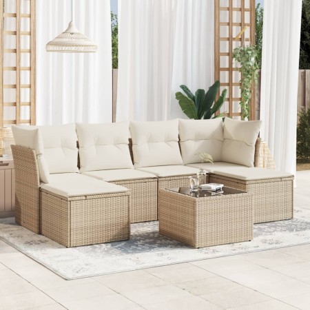 Set sofás de jardín 7 piezas y cojines ratán sintético beige en Conjuntos de jardín | Comprar online en Foru.es