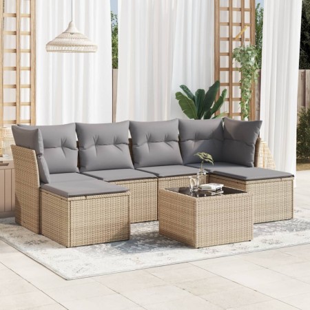Set sofás de jardín 7 piezas y cojines ratán sintético beige en Conjuntos de jardín | Comprar online en Foru.es