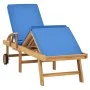 Sun lounger with solid blue teak wood cushion by vidaXL, Loungers - Ref: Foro24-48025, Price: 172,93 €, Discount: %