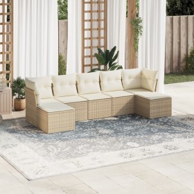 Set sofás de jardín 7 piezas y cojines ratán sintético beige en Conjuntos de jardín | Comprar online en Foru.es