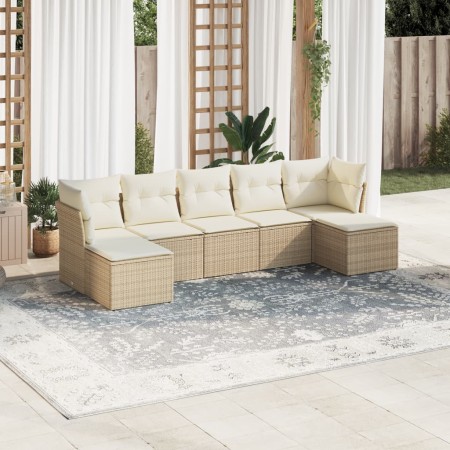 Set sofás de jardín 7 piezas y cojines ratán sintético beige en Conjuntos de jardín | Comprar online en Foru.es