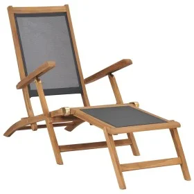 Silla de terraza con reposapiés de madera maciza de teca negra de vidaXL, Tumbonas - Ref: Foro24-47410, Precio: 123,17 €, Des...