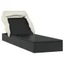 Tumbona con toldo plegable ratán sintético negro 213x63x97cm de , Tumbonas - Ref: Foro24-319638, Precio: 178,26 €, Descuento: %