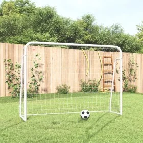 Portería fútbol con red acero y poliéster blanco 214x75x152 cm de , Porterías de fútbol - Ref: Foro24-93734, Precio: 63,56 €,...