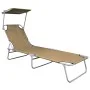 Tumbona plegable con toldo de aluminio gris taupe de vidaXL, Tumbonas - Ref: Foro24-47773, Precio: 65,93 €, Descuento: %
