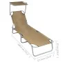 Tumbona plegable con toldo de aluminio gris taupe de vidaXL, Tumbonas - Ref: Foro24-47773, Precio: 65,93 €, Descuento: %