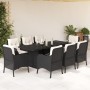Set de comedor de jardín 9 pzas y cojines ratán sintético negro de , Conjuntos de jardín - Ref: Foro24-3211879, Precio: 922,7...
