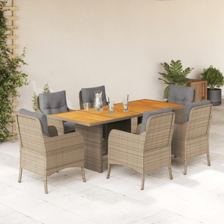 Set comedor de jardín 7 pzas con cojines ratán sintético beige de , Conjuntos de jardín - Ref: Foro24-3211902, Precio: 882,33...