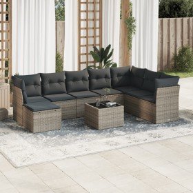 Set de muebles de jardín 9 pzas y cojines ratán sintético gris en Conjuntos de jardín | Comprar online en Foru.es