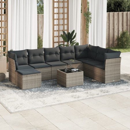 Set de muebles de jardín 9 pzas y cojines ratán sintético gris en Conjuntos de jardín | Comprar online en Foru.es