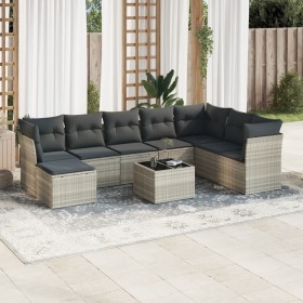 Set muebles jardín 9 pzas y cojines ratán sintético gris claro en Conjuntos de jardín | Comprar online en Foru.es