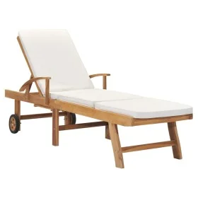 Tumbona con cojín madera maciza de teca crema de vidaXL, Tumbonas - Ref: Foro24-48022, Precio: 301,33 €, Descuento: %