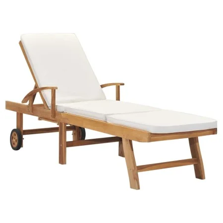 Tumbona con cojín madera maciza de teca crema de vidaXL, Tumbonas - Ref: Foro24-48022, Precio: 301,33 €, Descuento: %