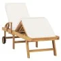 Tumbona con cojín madera maciza de teca crema de vidaXL, Tumbonas - Ref: Foro24-48022, Precio: 301,33 €, Descuento: %