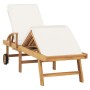 Tumbona con cojín madera maciza de teca crema de vidaXL, Tumbonas - Ref: Foro24-48022, Precio: 277,71 €, Descuento: %