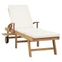 Tumbona con cojín madera maciza de teca crema de vidaXL, Tumbonas - Ref: Foro24-48022, Precio: 301,33 €, Descuento: %