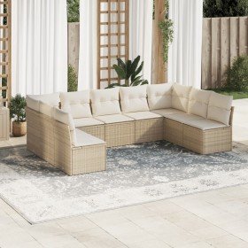 Set de sofás de jardín 9 pzas con cojines ratán sintético beige en Conjuntos de jardín | Comprar online en Foru.es