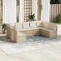 Set de sofás de jardín 9 pzas con cojines ratán sintético beige en Conjuntos de jardín | Comprar online en Foru.es