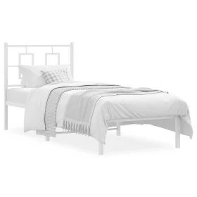 Estructura de cama de metal con cabecero blanco 75x190 cm de , Camas y somieres - Ref: Foro24-374280, Precio: 62,45 €, Descue...