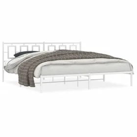 Metal bed frame with white headboard 193x203 cm by , Beds and slatted bases - Ref: Foro24-374296, Price: 120,41 €, Discount: %