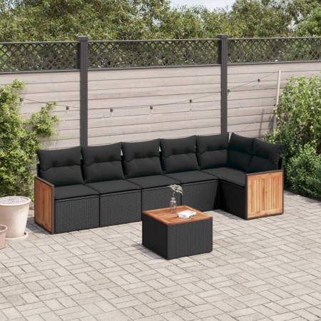 Set de comedor de jardín 7 pzas y cojines ratán sintético negro de , Conjuntos de jardín - Ref: Foro24-3260074, Precio: 438,1...