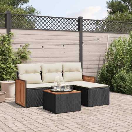 Set de muebles de jardín 5 pzas y cojines ratán sintético negro de , Conjuntos de jardín - Ref: Foro24-3259991, Precio: 294,0...