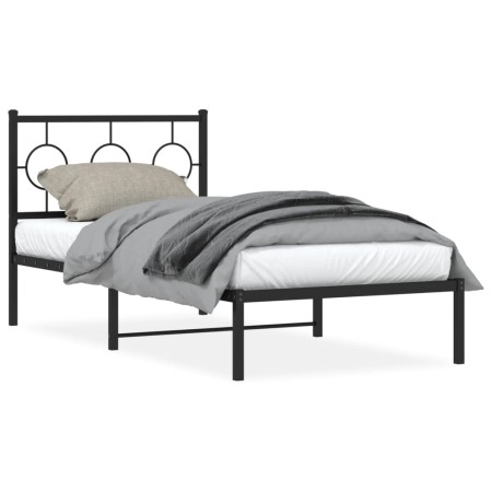 Estructura de cama con cabecero metal negro 90x190 cm de , Camas y somieres - Ref: Foro24-376218, Precio: 66,37 €, Descuento: %