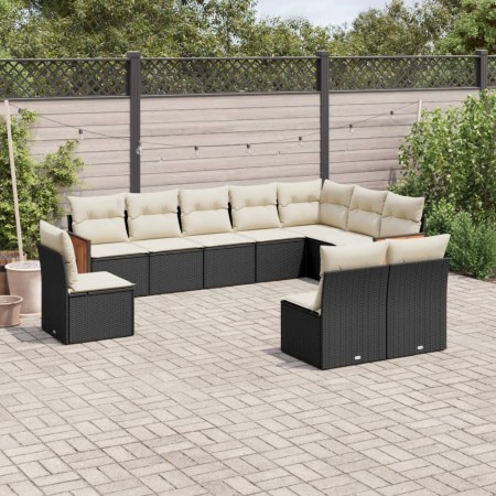 Set de sofás de jardín 10 pzas cojines ratán sintético negro de , Conjuntos de jardín - Ref: Foro24-3260152, Precio: 585,14 €...