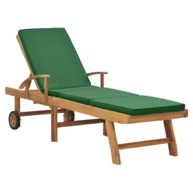 Solid teak wood sun lounger with green cushion by vidaXL, Loungers - Ref: Foro24-48024, Price: 192,68 €, Discount: %