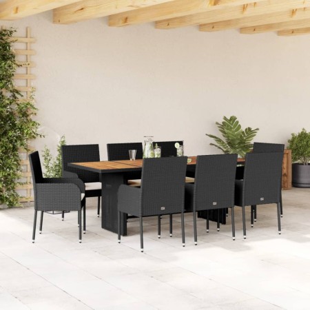 Set de comedor de jardín 9 pzas y cojines ratán sintético negro de , Conjuntos de jardín - Ref: Foro24-3213511, Precio: 615,8...