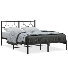 Bed frame with black metal headboard 140x190 cm by , Beds and slatted bases - Ref: Foro24-376226, Price: 98,02 €, Discount: %