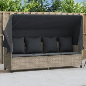 Tumbona con capota y cojines ratán sintético gris claro de , Tumbonas - Ref: Foro24-368358, Precio: 264,41 €, Descuento: %