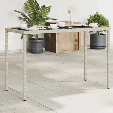 Mesa jardín superficie vidrio ratán PE gris claro 115x54x74 cm de , Mesas de jardín - Ref: Foro24-365079, Precio: 74,35 €, De...