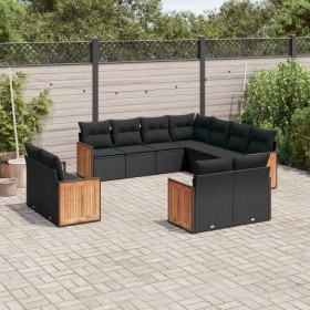 Set de sofás de jardín 11 pzas y cojines ratán sintético negro de , Conjuntos de jardín - Ref: Foro24-3260578, Precio: 790,59...
