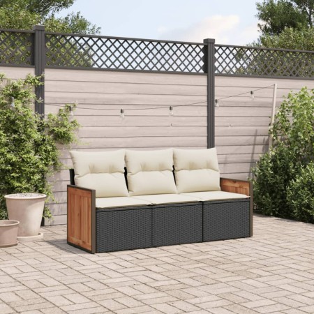 Set de sofás de jardín con cojines 3 pzas ratán sintético negro de , Conjuntos de jardín - Ref: Foro24-3259837, Precio: 208,9...