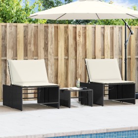 Tumbonas con mesita 2 unidades ratán sintético negro de , Tumbonas - Ref: Foro24-368422, Precio: 182,96 €, Descuento: %